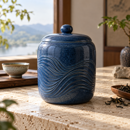 Indigo Wave Tea Jar closed, generated design illustration; props excluded