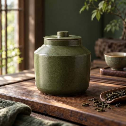 Olive Shoulder Tea Jar closed, generated design illustration; props excluded