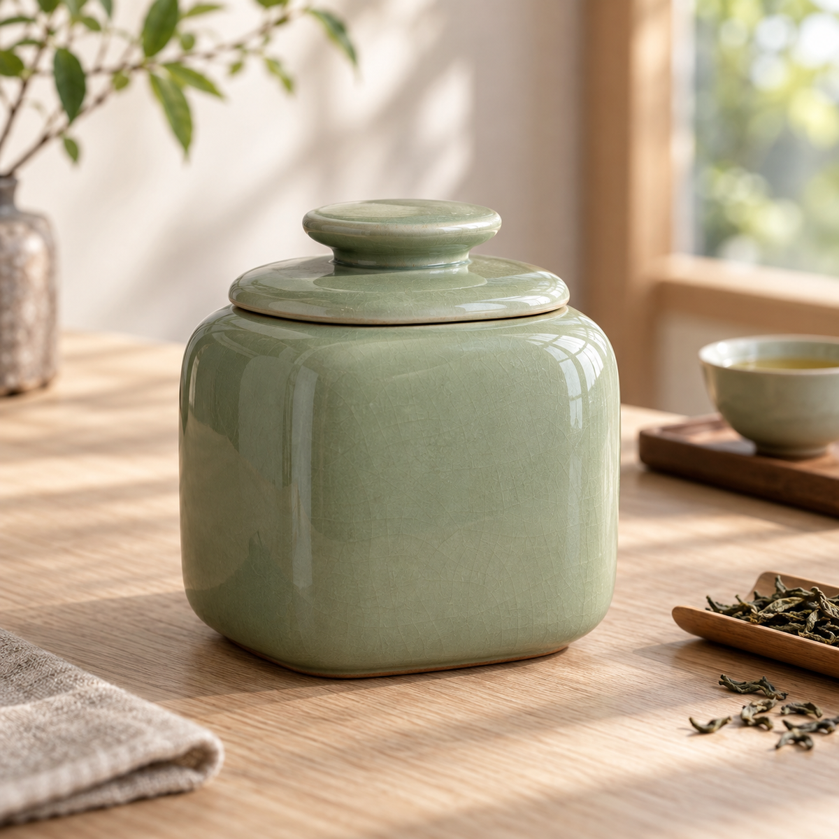 Sage Square Tea Jar closed, generated design illustration; props excluded